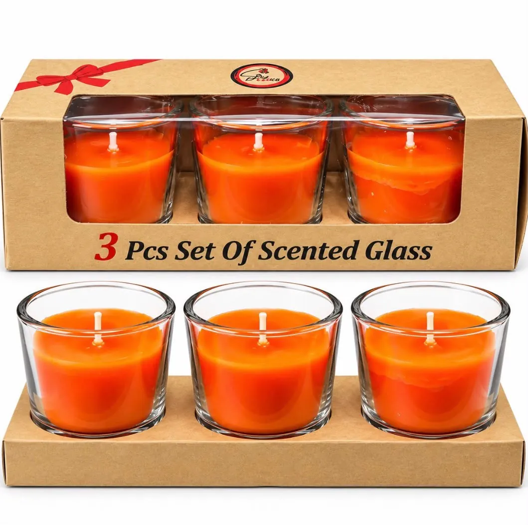 3 Piece Scented Glass Candle (Pack of 3)