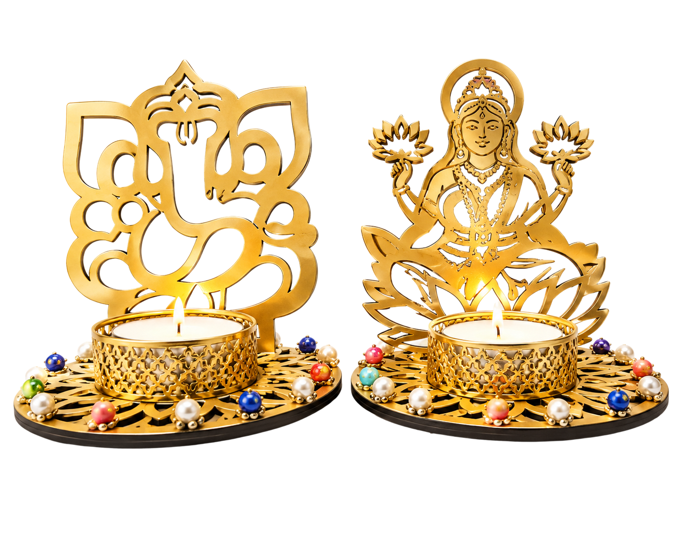 T Light Holder MDF Shadow Laxmi Ji Ganash Ji (Detachable)