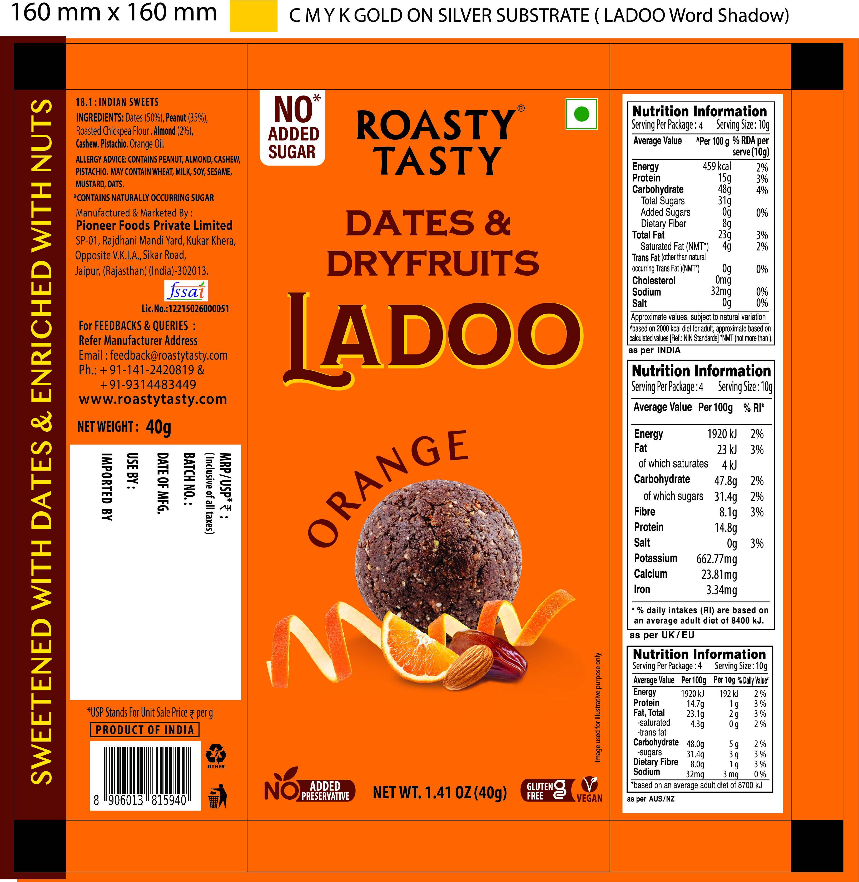 Roasty Tasty Dates & Dry Fruits Ladoo Orange 40g — image 2