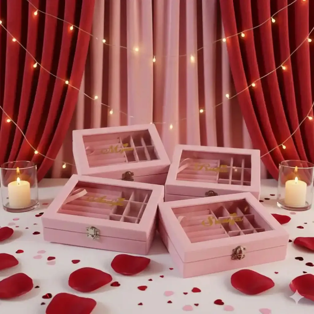Personalised 9-Grid Velvet Jewellery Organiser
